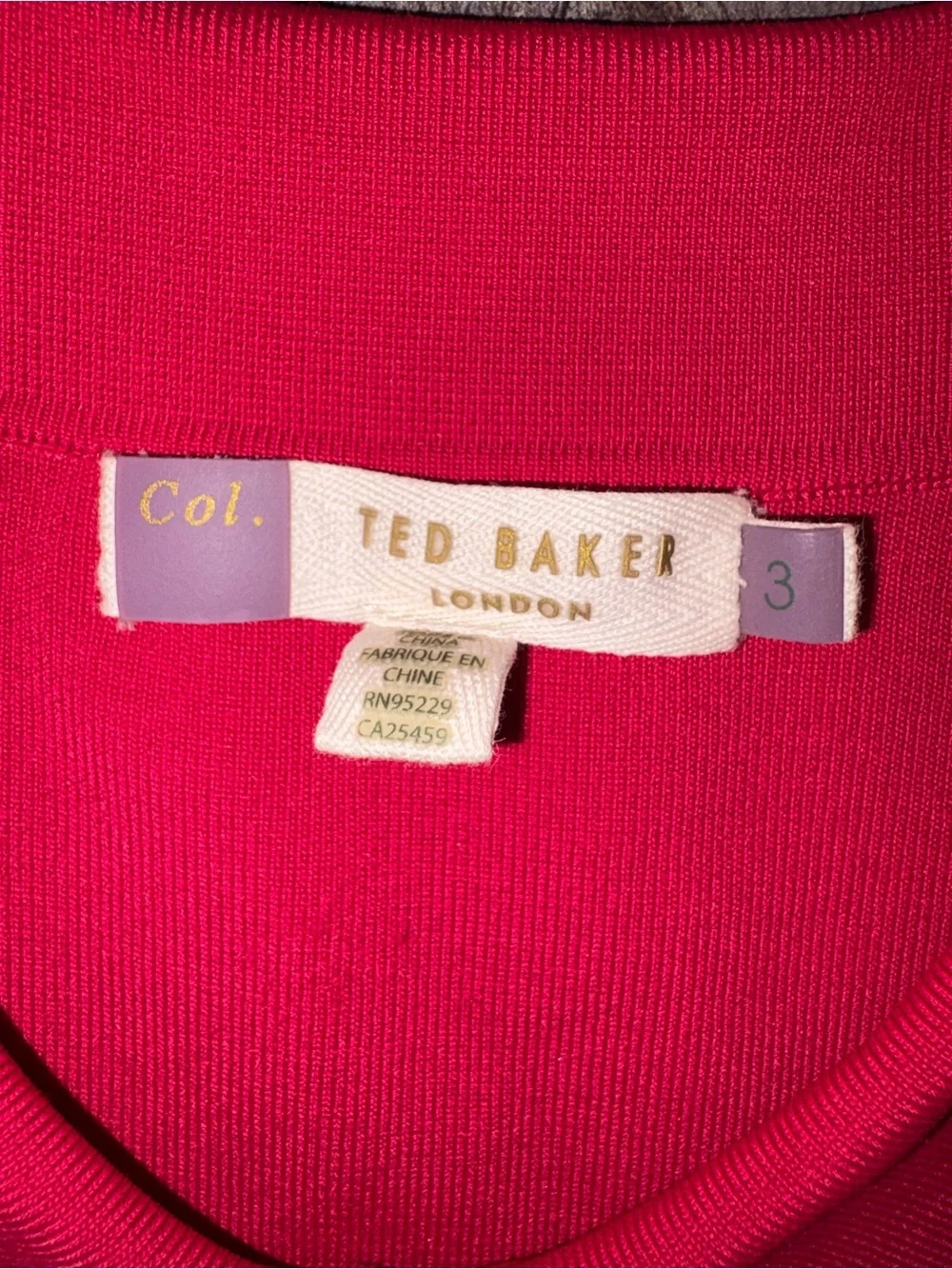 Ted Baker Origami Knitted Dress With Stripe Deep Pink Collar Size 3 US 8